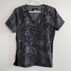 Koi Lite Scrub Top - Black & Grey Cheetah Print